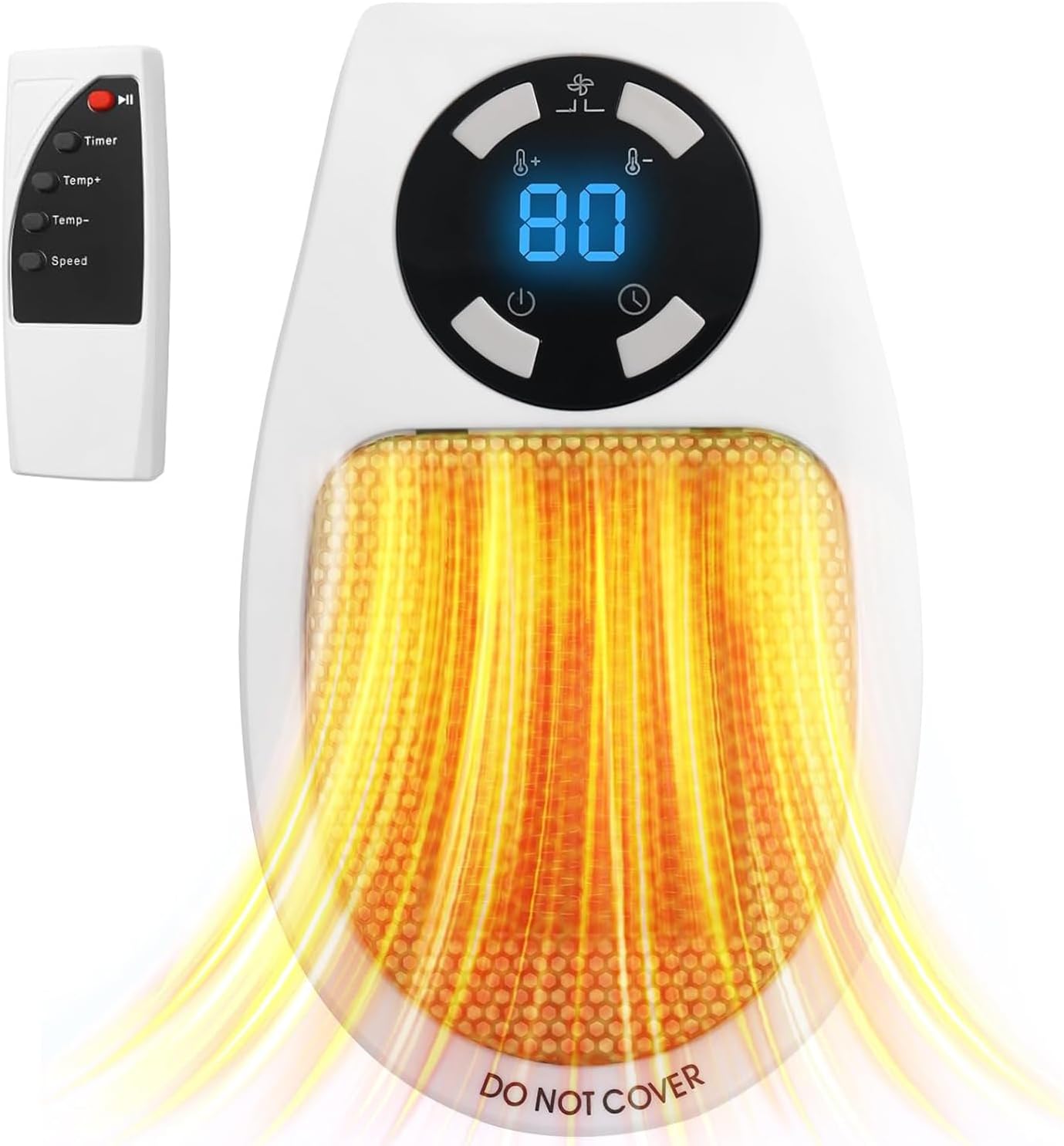 Space Heater, Small Plug in Electric Heater, Remote Wall Outlet Electric Space Heater with Adjustable Thermostat and Timer and Led Display, Compact for Office Dorm Room (White)