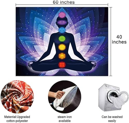 Miniatura 3 de BULOR Tapiz de siete chakras, meditación Zen Yoga Lutos Mandala Galaxy Fondo colgante de pared para dormitorio, hogar, sala de estar, dormitorio, 60