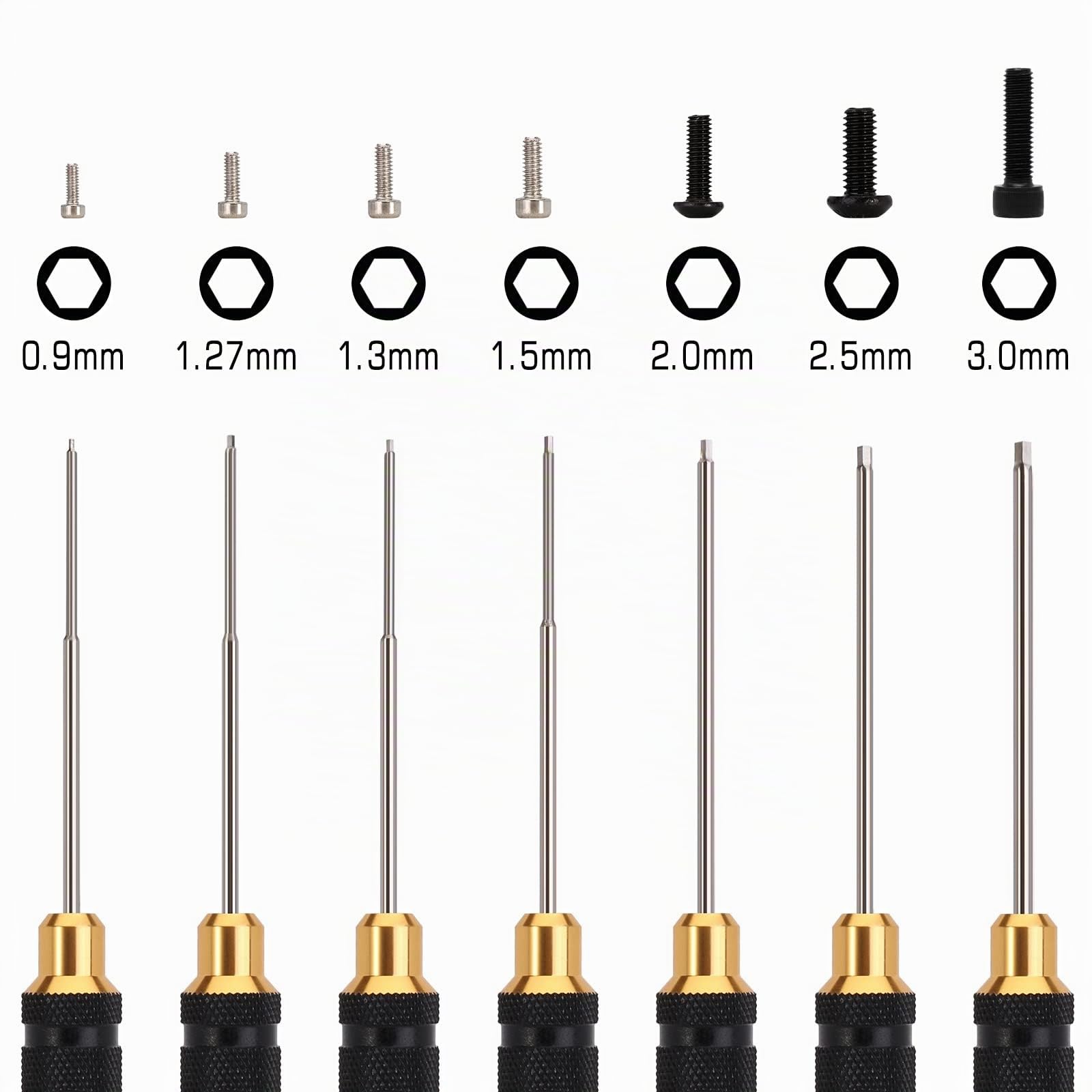 INJORA RC Hexagonal Tournevis D'outils de Réparation RC Clés Hexagonales Tournevis à Tête Hexagonale 0.9, 1.27, 1.3, 1.5, 2.0, 2.5, 3.0mm pour RC Modèles Réduits Voitures Drones Bateaux Hélicoptères