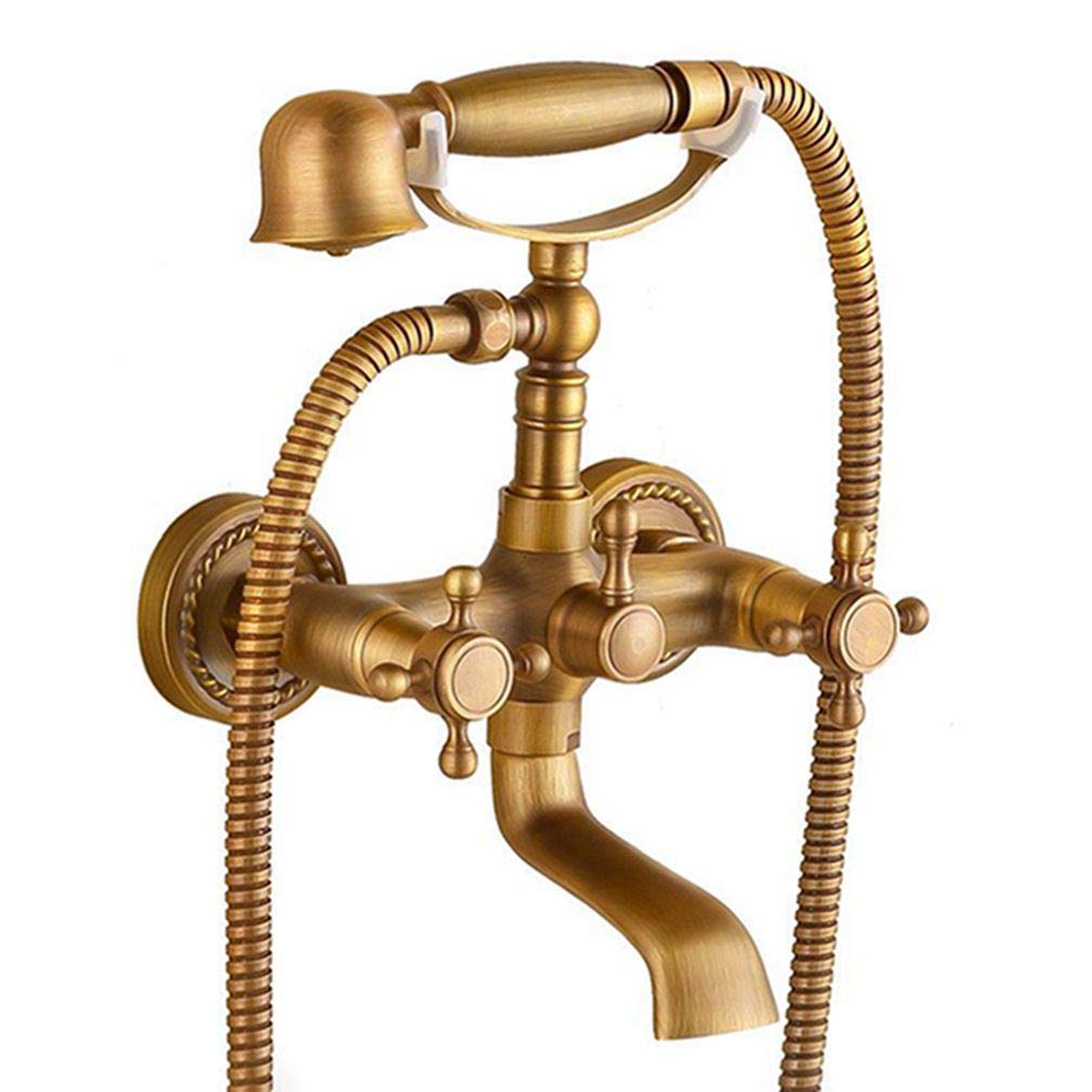 JYBNBBE Bathtub Faucets Brass Bathroom Faucet Cold and Hot Mixer Tap Wall Mounted Bath Faucet with Hand Shower Antique Brass Bath Shower Set,Antique Brass A