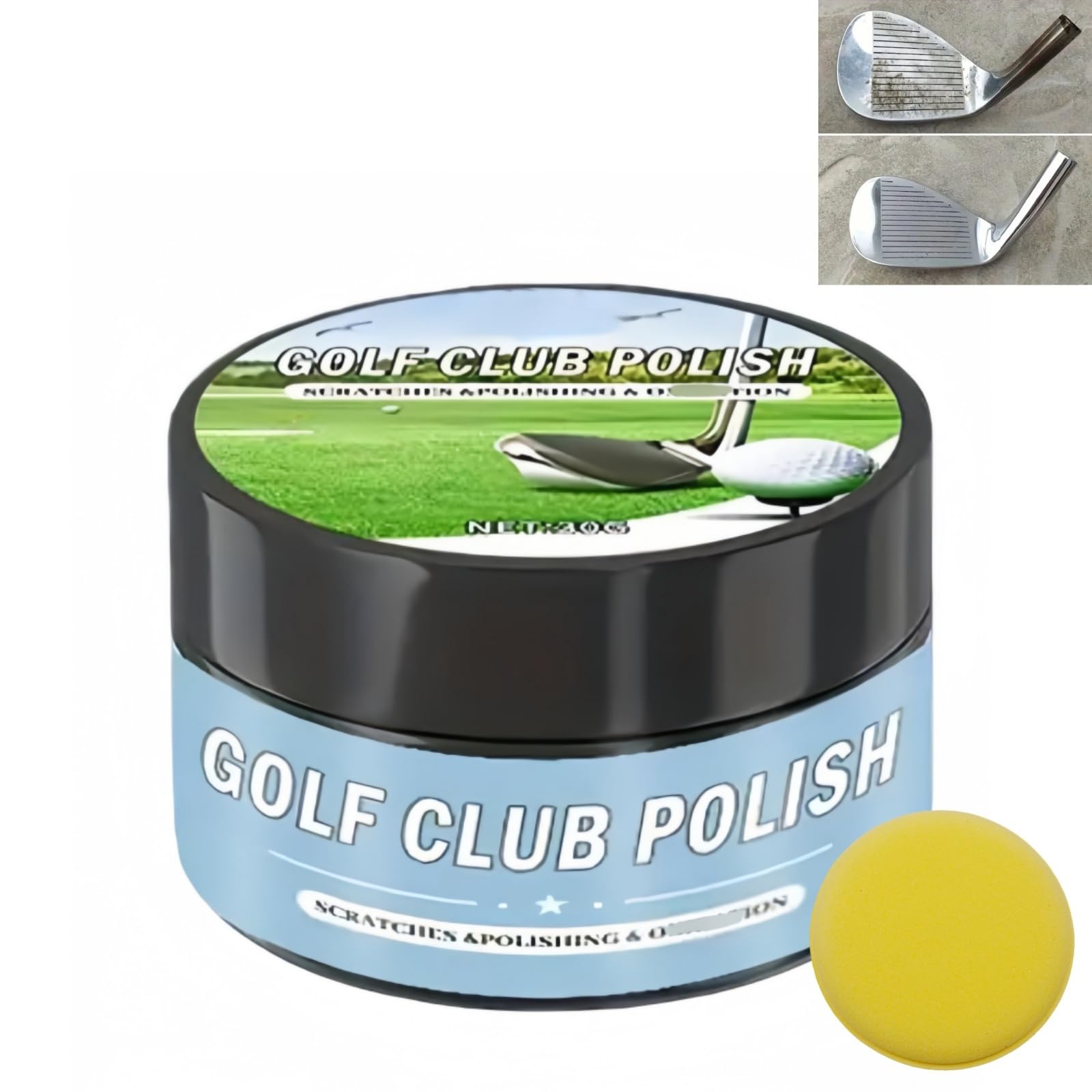 Golf Club Polish, Golf Club Cleaning Kit, Silver Polish for Golf Clubs, Golf Club Cleaner, Rust Remover Paste for Longevity Extension, Instant Groove & Scratch Remover Kit with Cleaning Sponge, 30g