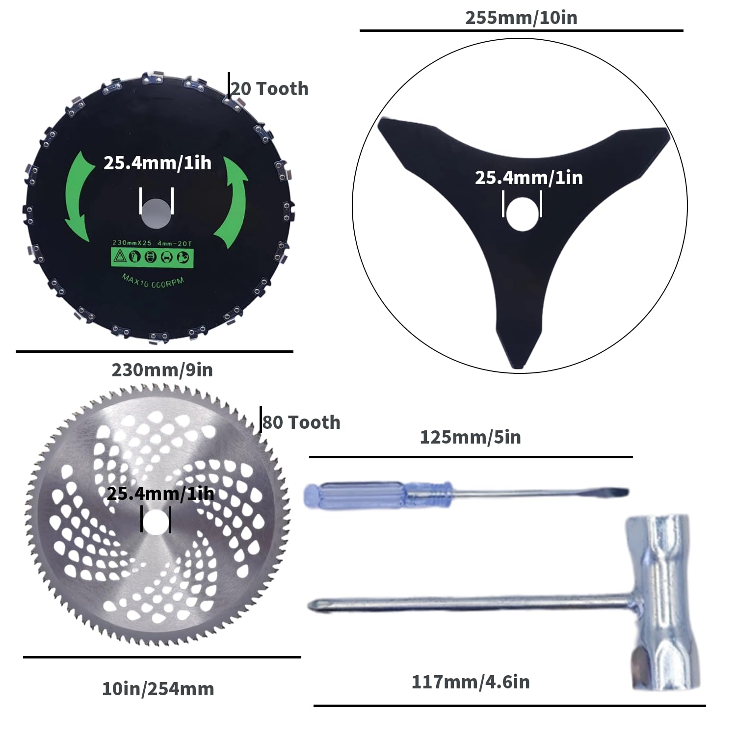 Kit de cuchillas de corte de cepillo para Weedeater, dientes de motosierra de 9 pulgadas x 20T, punta de carburo de 10 pulgadas x 80T, cuchillas de acero al carbono de 10 pulgadas x 3 dientes, se