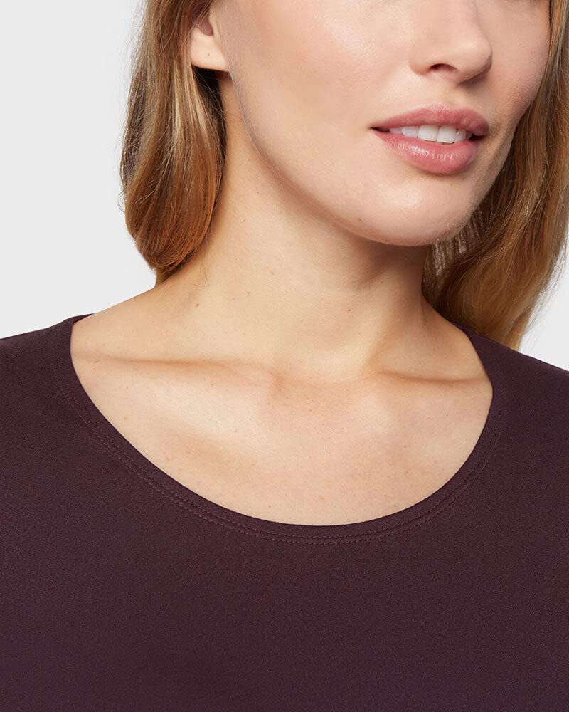 32 Degrees Camiseta ligera con cuello redondo para mujer, manga larga, ajuste de forma, elástico en 4 direcciones, térmica