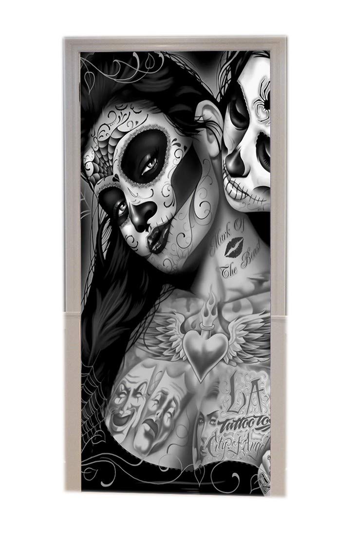 Sticker porte crâne mexicain 3D Halloween A.Monamour vinyle déco 77x200cm