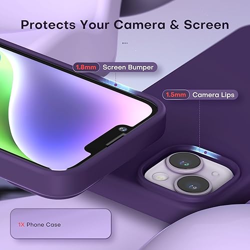 Miniatura 3 de TOCOL Funda 5 en 1 para iPhone 14, con 2 protectores de pantalla + 2 protectores de lente de cámara, funda delgada de silicona líquida para teléfono