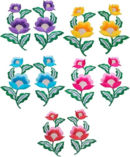 Miniatura 4 de 5 pares de flores florales para planchar con parche bordado de vid verde para cuello, vestido, zapatos, jeans, accesorios de costura (amarillo)