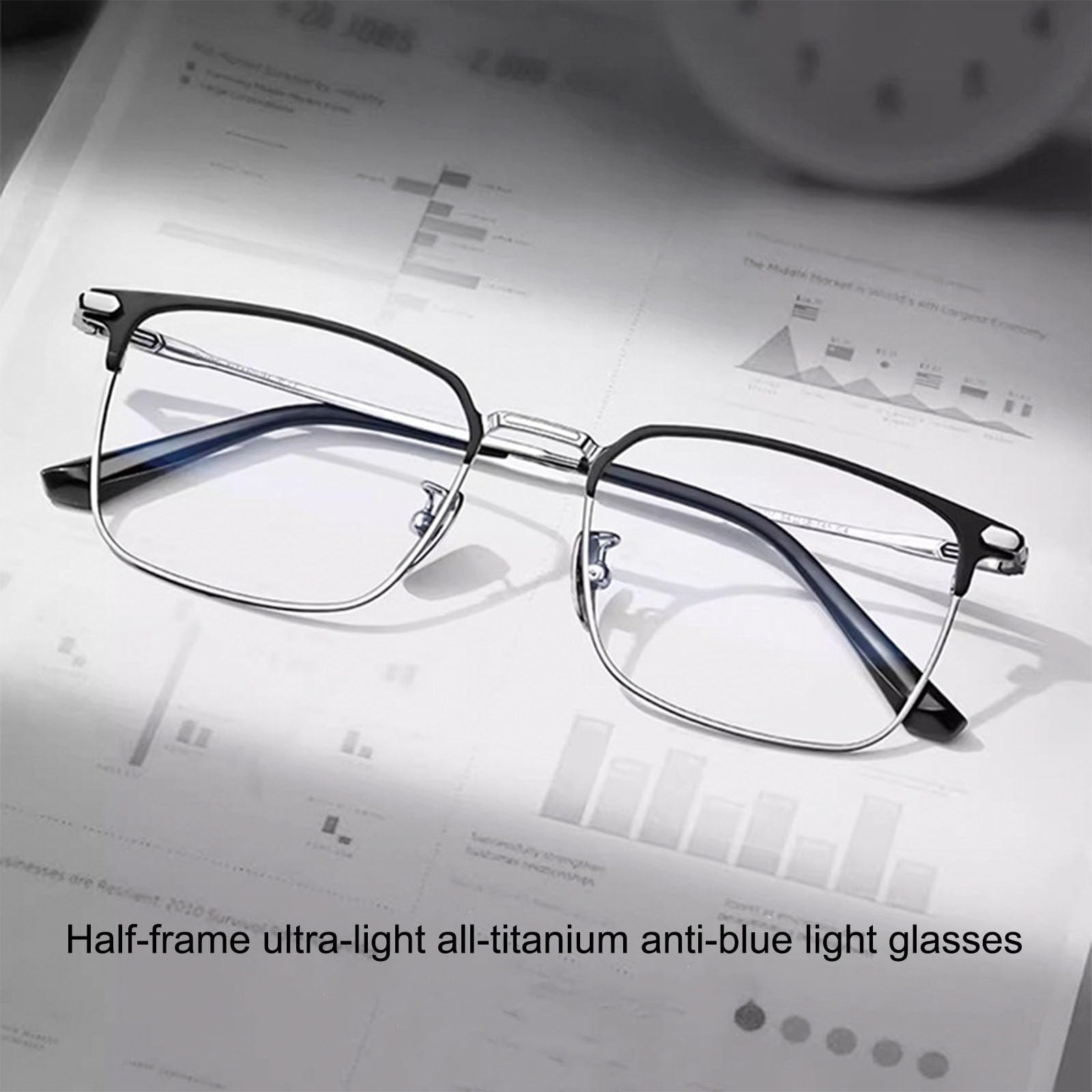 Occhiali Luce Blu Uomo Business Ultraleggeri Titanio Puro Montatura Quadrata Occhiali Anti-Luce Blu Anti-affaticamento degli Occhi Lettura Occhiali per Computer,C