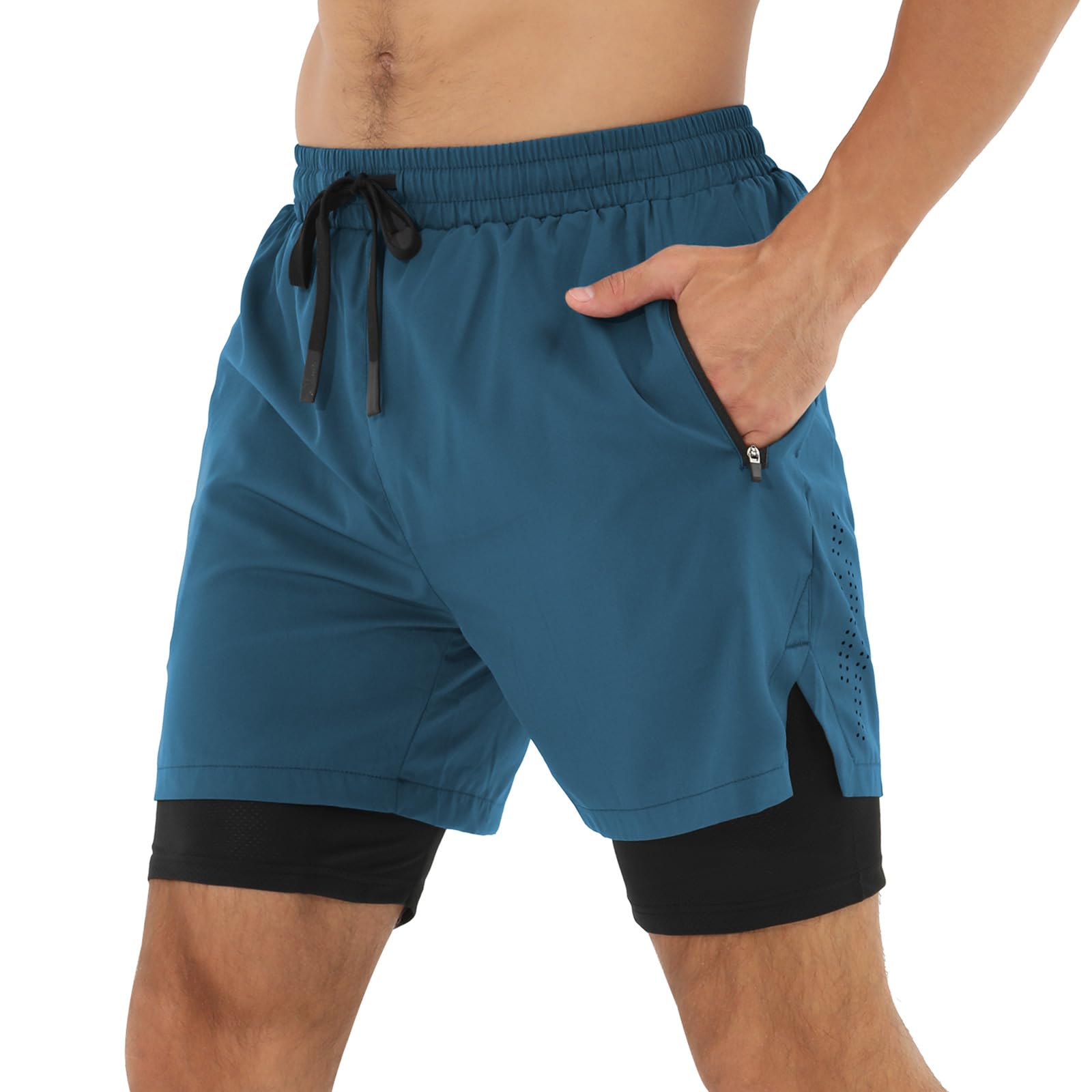 Spodnie Cortos Hombre Deporte Pantalon Cortos 2 w 1 Secado Rápido para Running Fitness Gym
