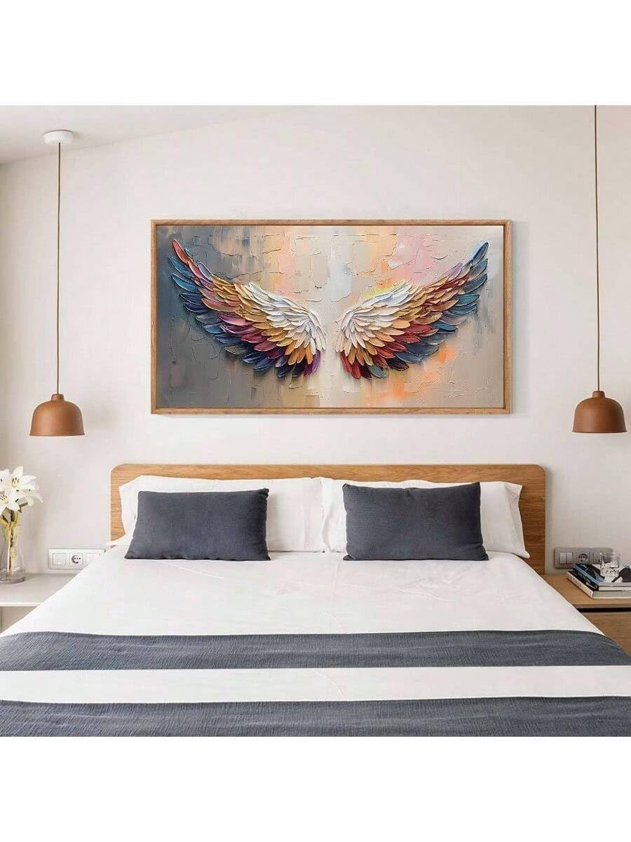 TONGYINLI Skrzydła ręcznie malowane plakaty, duży abstrakcyjny kolorowy teksturowany obraz olejny na płótnie, inspirująca sztuka ścienna, salon (40 x 80 cm)
