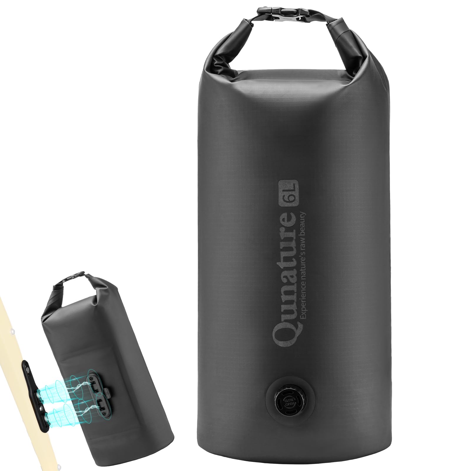 Sac étanche avec fermeture par enroulement - Sac de compression imperméable - 6 L - Léger et durable - Avec support magnétique - Pour vélo, randonnée, kayak, pêche, natation - Noir