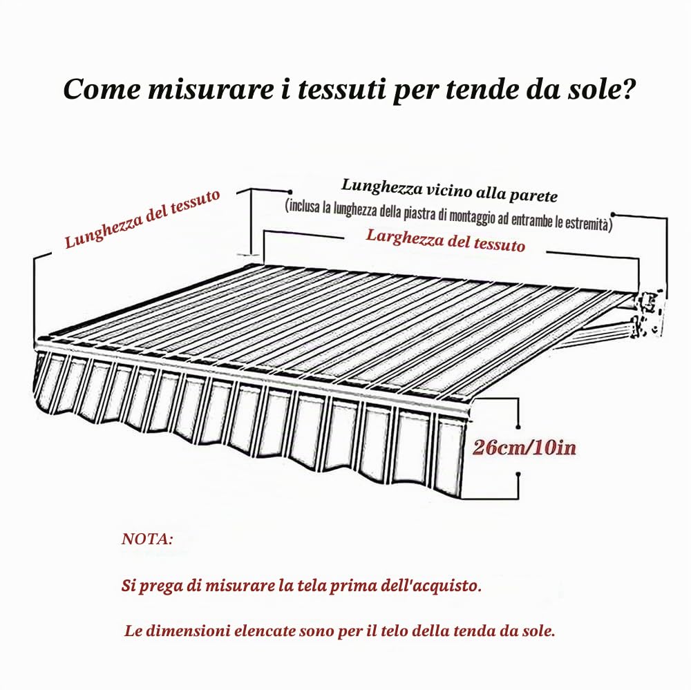 Telo per Tenda da Sole 200cm 250cm 300cm 400cm 500cm Tessuto di Ricambio per Tenda da Sole Tessuto in Poliestere per Tenda Impermeabile Multicolore(Khaki,10x8ft/300x250cm)