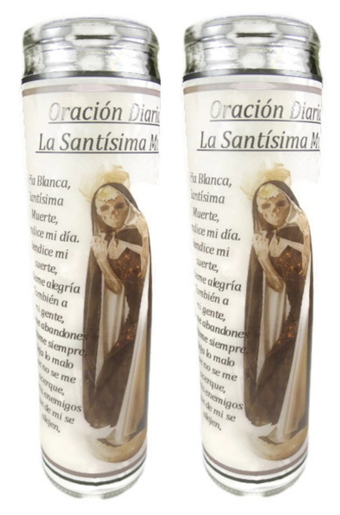 Gifts by Lulee, LLC Set of 2 Santisima Santa Muerte Candles - Set De 2 Veladoras De La Santisima Muerte Con Postal de bolsillo with Prayer Card