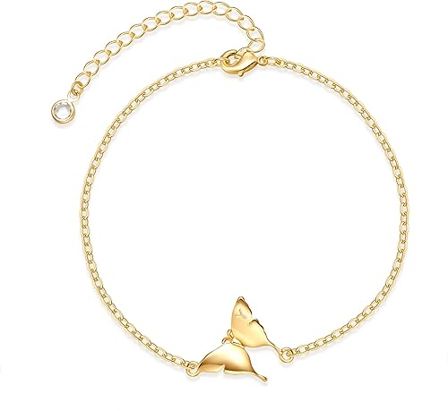 Butterfly Bracelet Gold Bracelets for Women, 14K Gold Plated Butterfly Cute Bracelets Initial Bracelets for Women Teen Girls Gifts Gold Bracelet