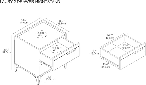 Miniatura 2 de Galano Lilay - Mesita de noche con 2 cajones, mesita de noche, mesa auxiliar, mesa auxiliar de sofá para dormitorio, 15.7 pulgadas de profundidad x