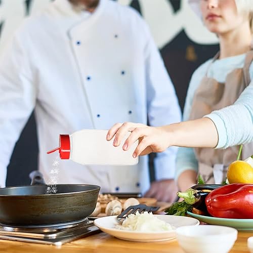 Miniatura 6 de RoyalHouse Paquete de 6 tarros de plástico para especias de 32 onzas con tapa roja, recipientes de plástico transparente y seguro con tapas