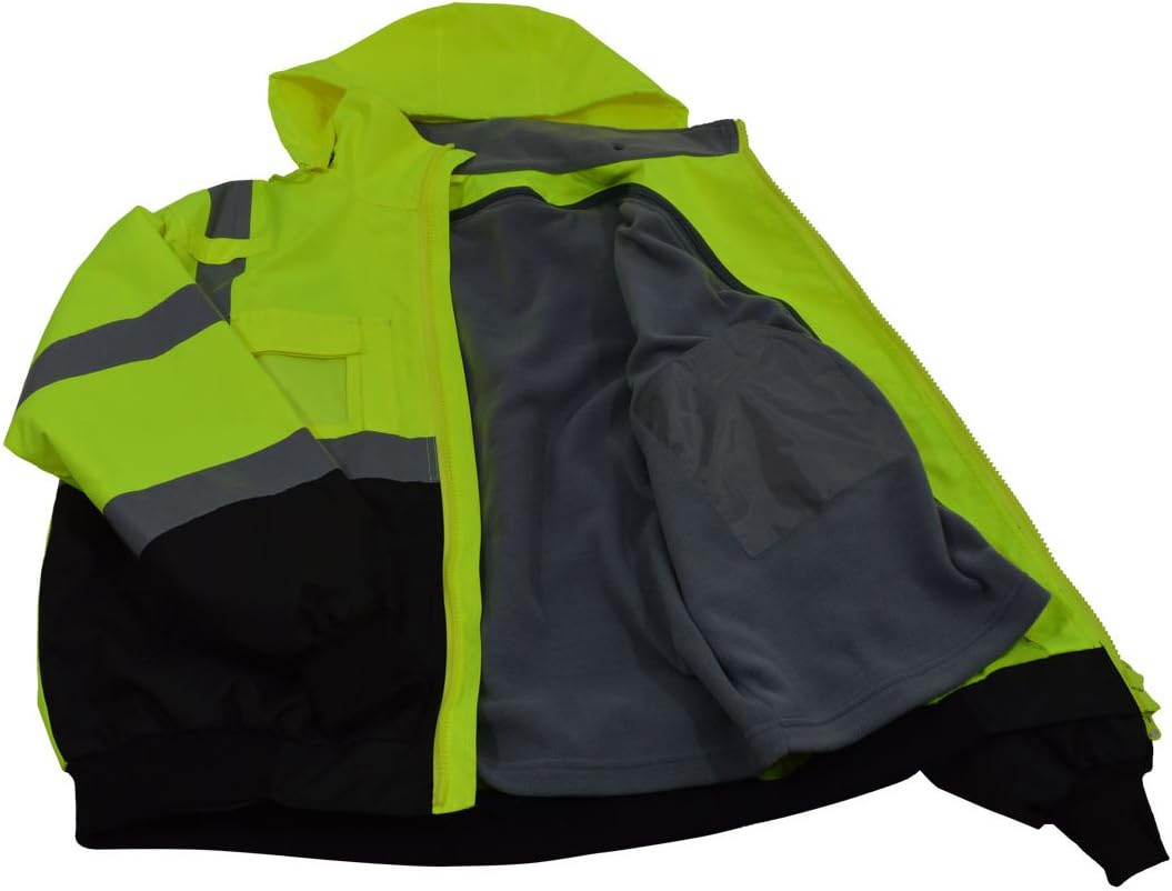 Petra Roc LBBJ-C3-2X ANSI Class 3 Waterproof Bomber with Removable Fleece Liner Jacket, XX-Large, Lime/Black