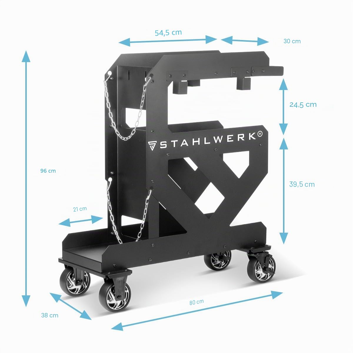 STAHLWERK carro de soldadura para máquinas de soldadura 1,5 mm espesor de material, cortadora de plasma y accesorios, soporte para mangueras y cable incluido