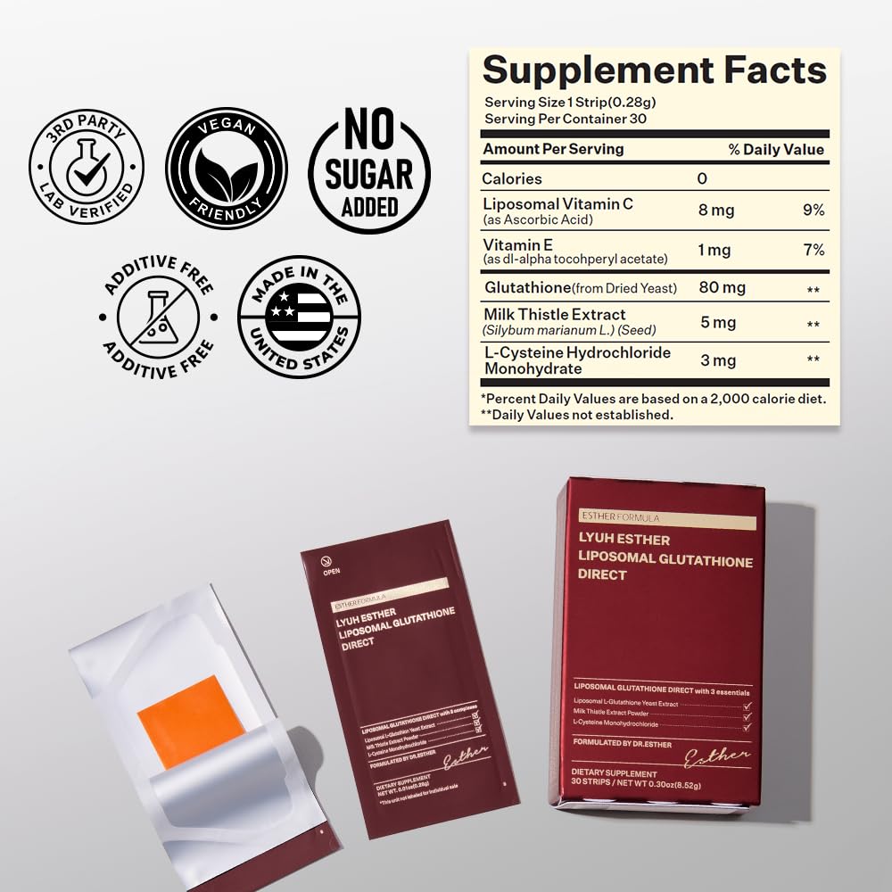 glutathione eating strips Inner beauty starts from within , These from Esther Formula literally melt on your tongue and help brighten your skin from the inside out., With liposome technology, your body ESTHER FORMULA Liposomal Glutathione Strips