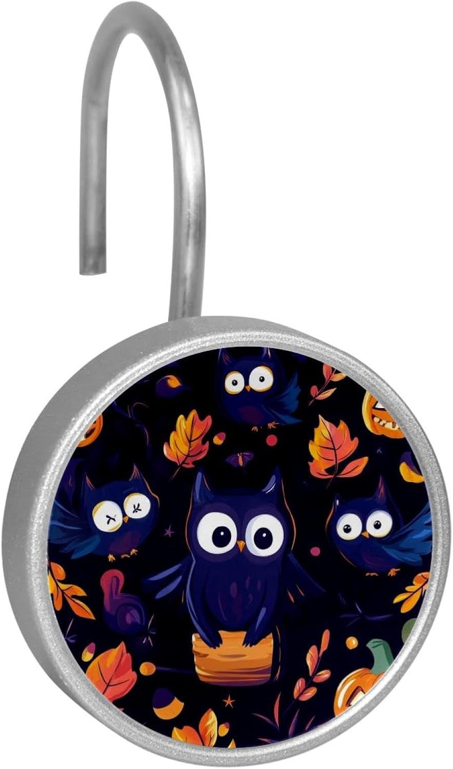 12PCS Halloween Shower Curtain Hooks Rings for Bathroom, Decorative Shower Curtain Hooks Rods Curtains and Liner