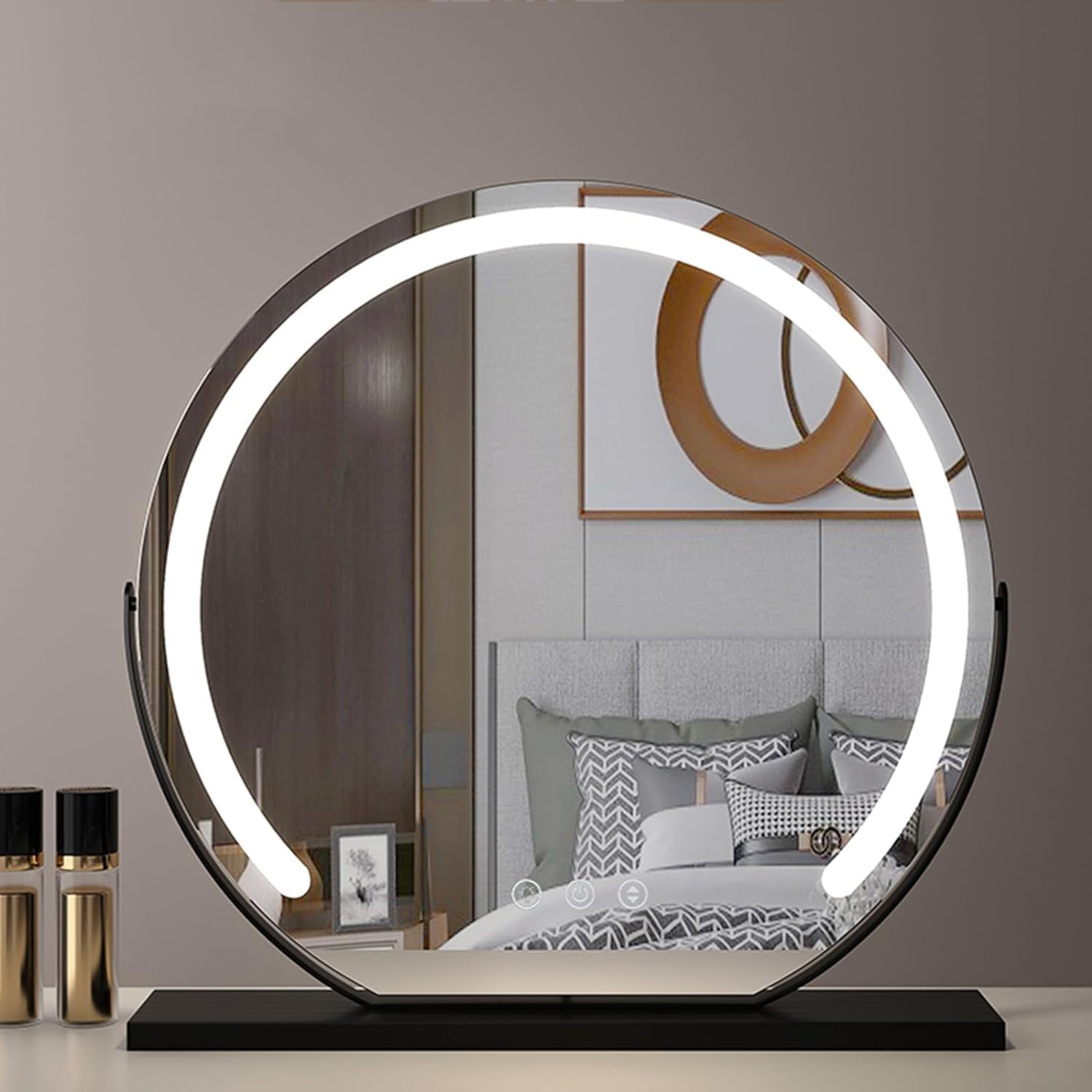 Miroir de maquillage avec lumières miroir lumineux rond noir coiffeuse