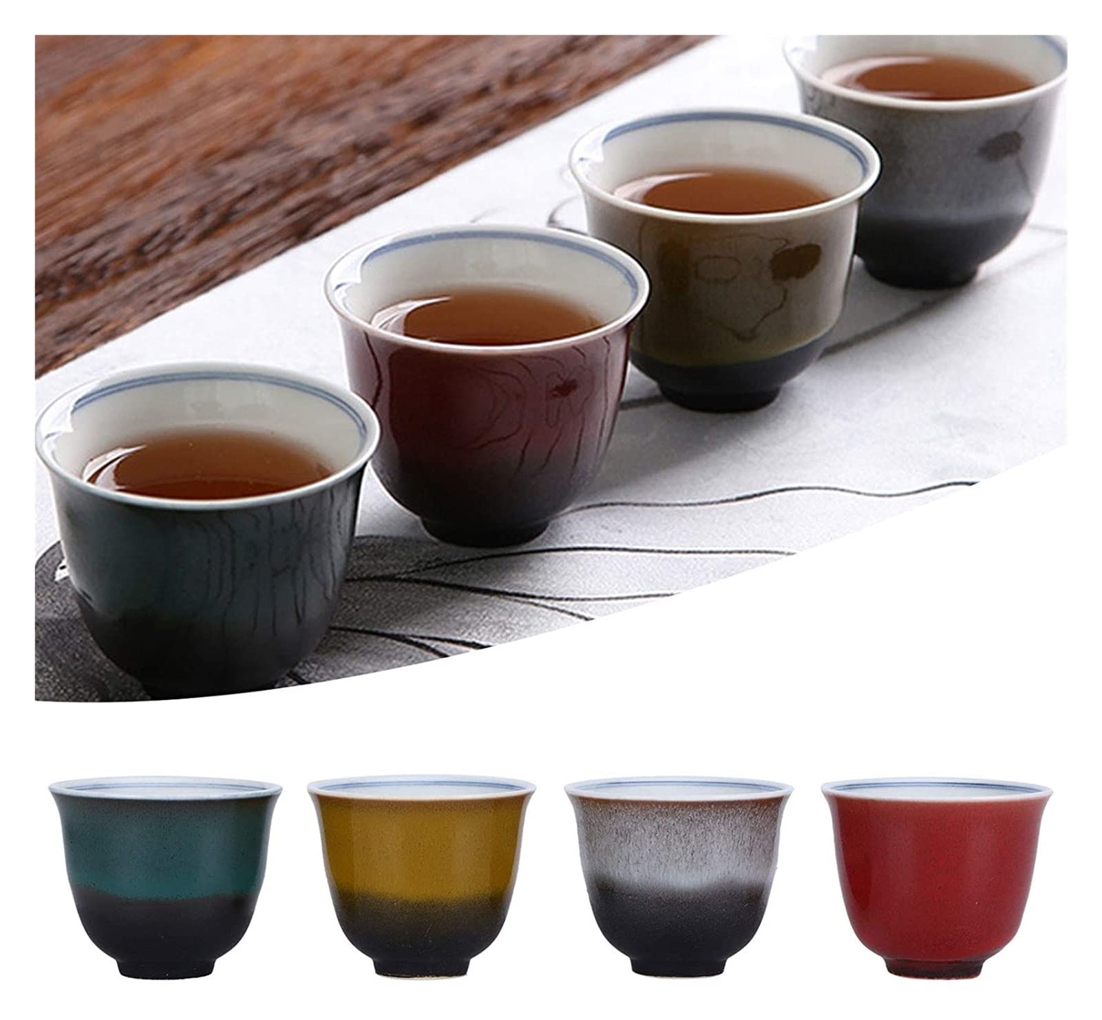 Ensemble de Tasses à saké Ensemble de 4 Tasses à thé en céramique, Ensemble de Tasses à thé Kung Fu Chinois Petites Tasses à thé Tasses à saké en céramique, 80 ML