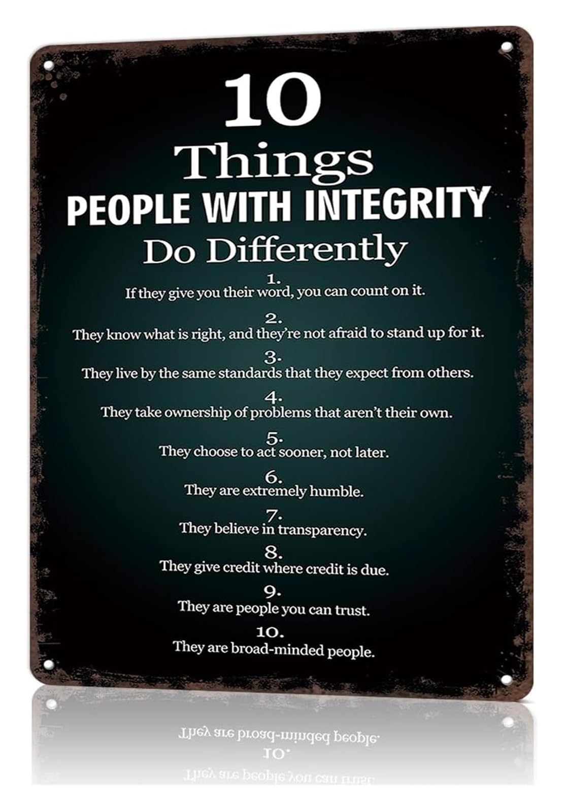 IDGTTLDF Sarcastic 10 Things With Integrity Tin Plate Novelty Wall Decor for Garage Shed Workshop 8 X 12 in