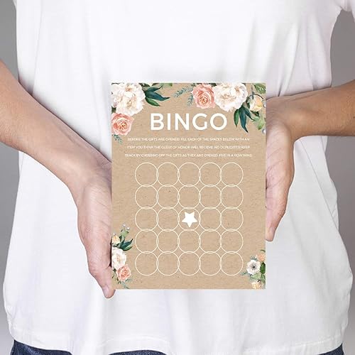 Miniatura 3 de Andaz Press Peach Coral Kraft Brown Rústico Floral Garden Party Wedding Collection Tarjetas de juego de bingo para despedida de soltera, paquete de