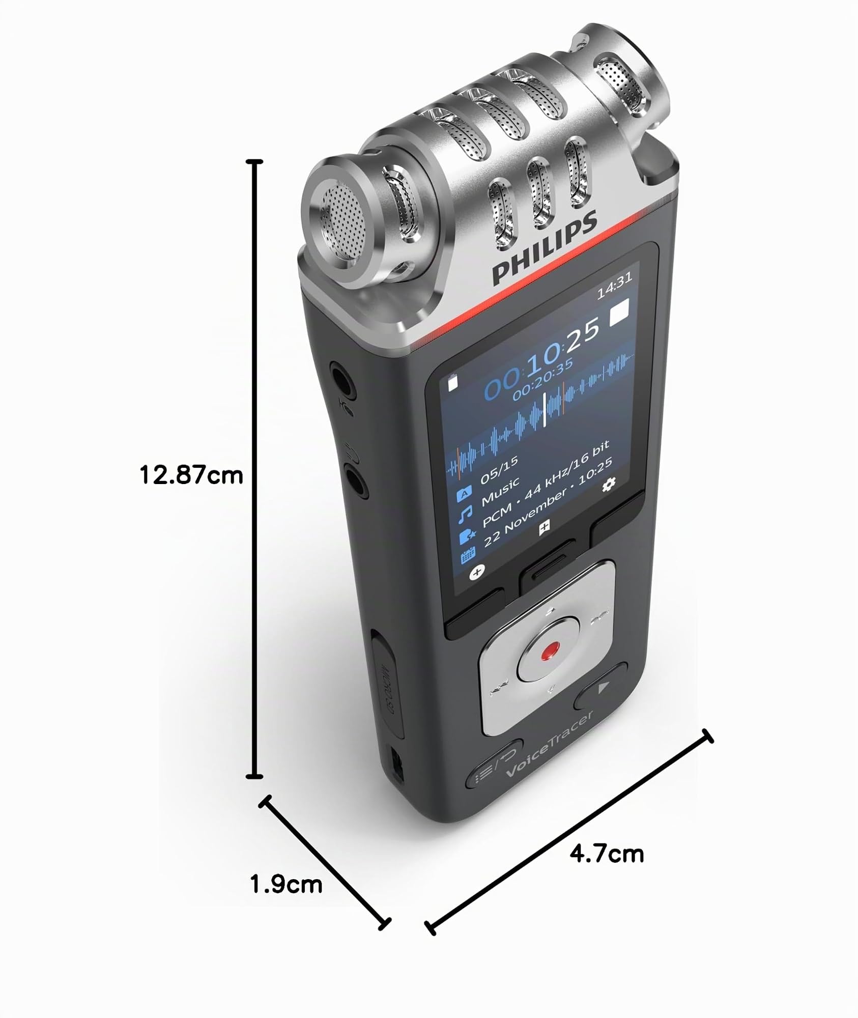 Philips VoiceTracer DVT6115 Enregistreur Vocal, 8 Go, MP3, 3 Microphones HiFi, Enregistrement Musical. Licence d'essai Sembly AI: Transcription, résumés créés par l'intelligence Artificielle