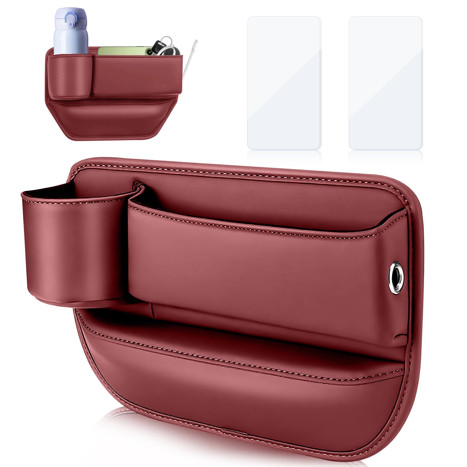 ENUTROF Aufbewahrungsbox für Autositze Autositz PU Leder Gap Organizer Storage Box Lückenfüller Organizer mit Kabelloch für Kleinigkeiten Handys (Rot)