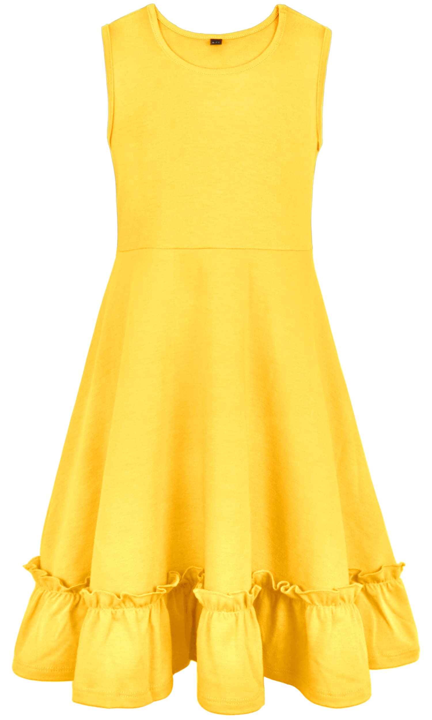 WUIRMELY Girls Summer Dress Cute Sleeveless Soild Color Ruffle Hemline Swing A-line Sundress