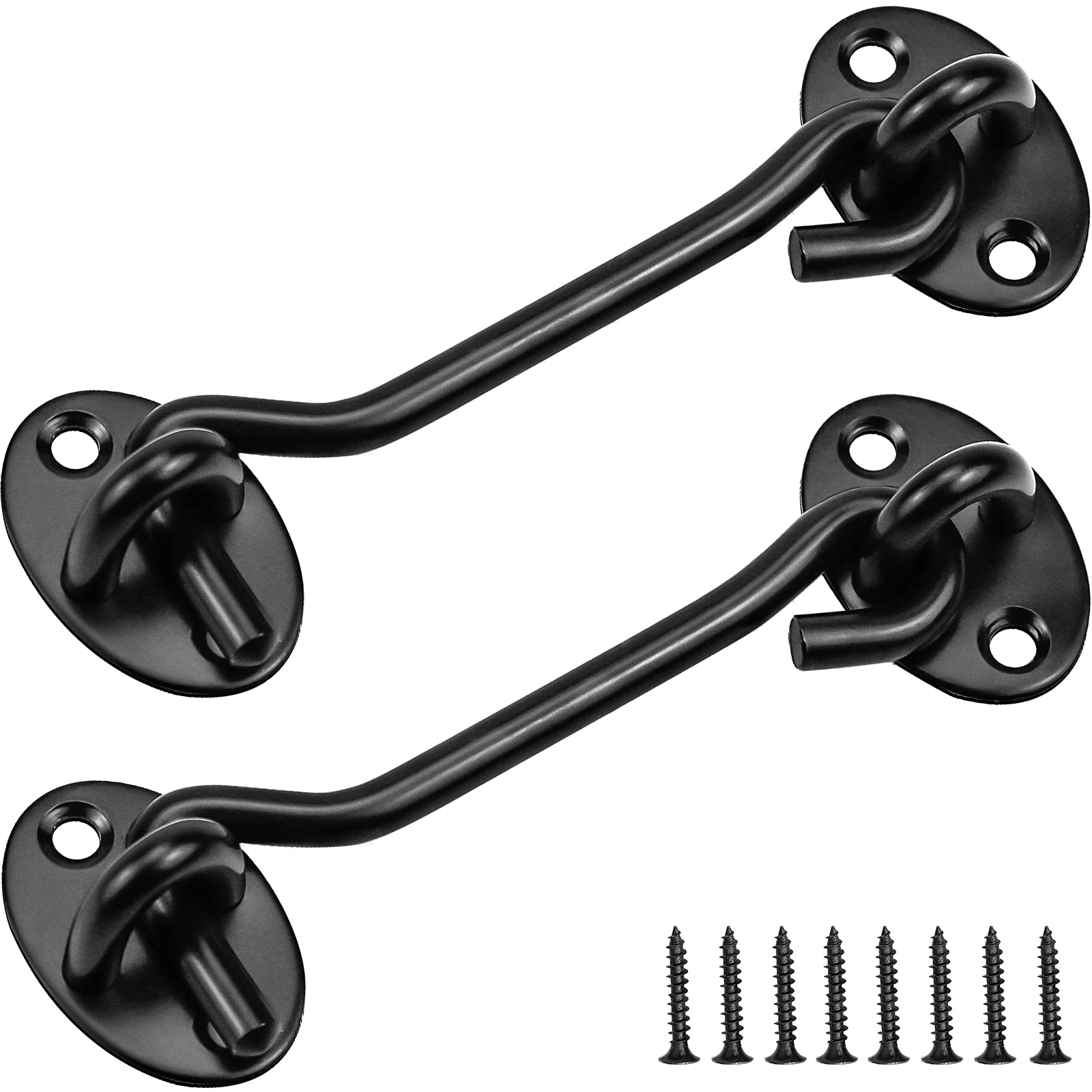 2 Pack 4 inch Hook and Eye Latch Black, Stainless Steel Cabin Hook with Mounting Screws Heavy Duty Cabinet Latches for Shed Gate or Garage Door Window Closet Shed