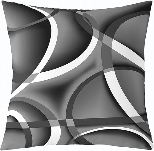 Juego individual de funda de almohada con círculos geométricos, líneas grises y blancas, funda de cojín decorativa para sala de estar, sofá,