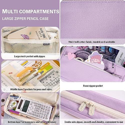 Image of Large Pencil Case with 4 Compartments, Big Capacity Pencil Bag Canvas Pencil Pouch with Zipper, Pencil Pouch Aesthetic, Pencil Pen Case Bag for Office College School Teen Boys Girls Students (Purple)