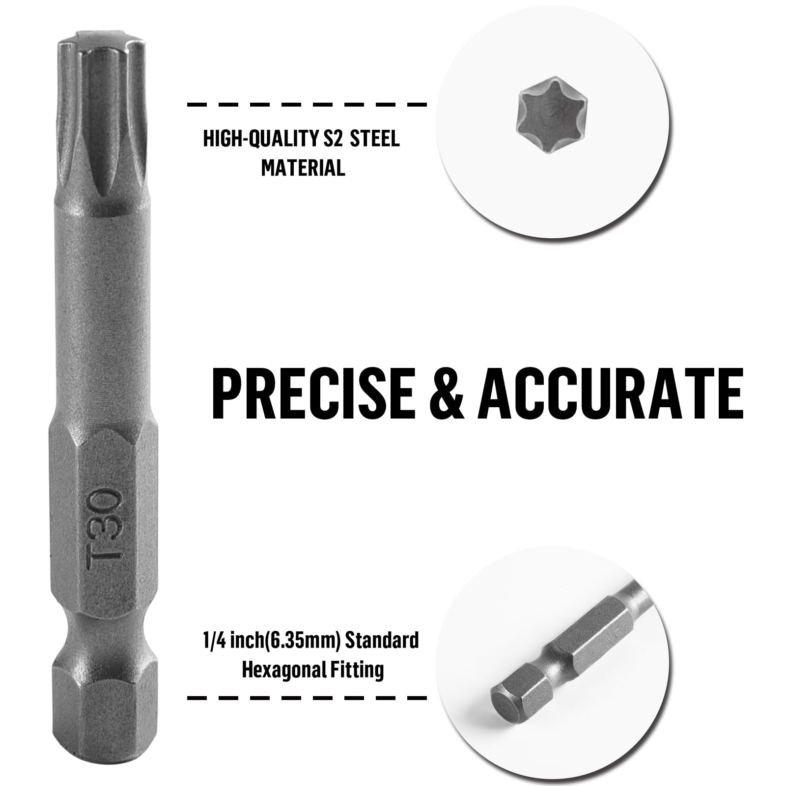 Embout Torx T30 Impact, Tige Hexagonale 1/4 Pouce, Longueur 2 Pouces – Uxcell
