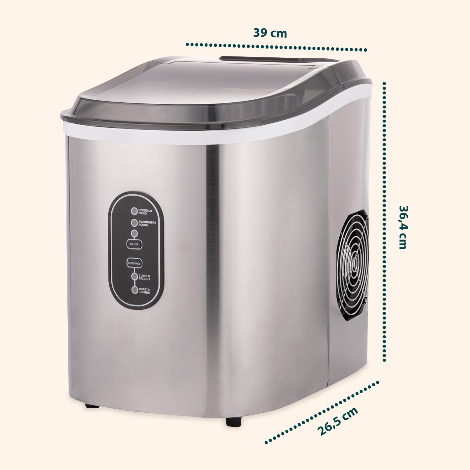 Wintem - Macchina Ghiaccio 15Kg/24h 105W in Acciaio Inox con Cubetti in 2 Misure per Bevande e Cocktail, Uso Domestico e Professionale, Rapida Produzione in 6 Minuti, Bassa Rumorosità