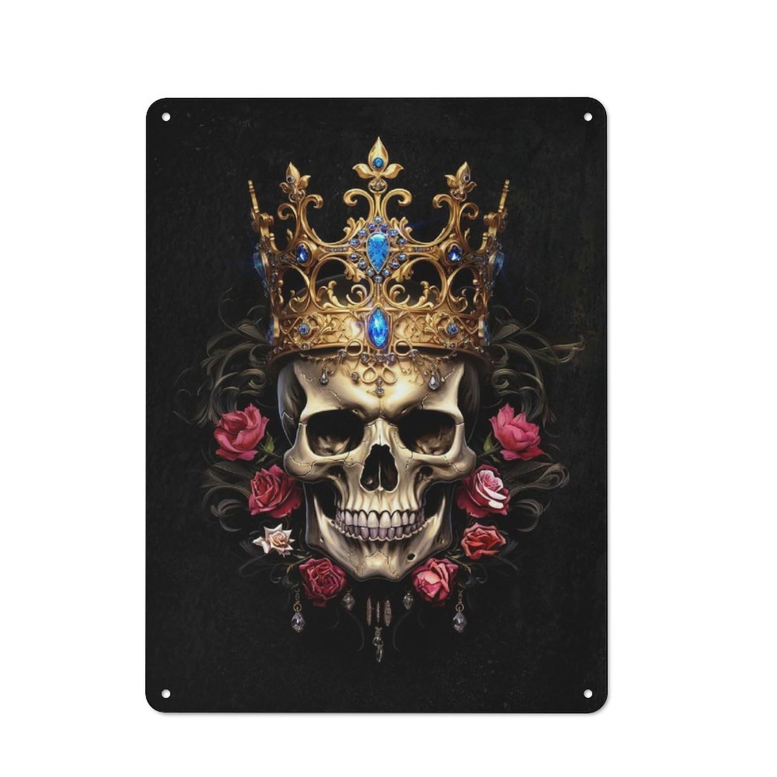 Metal Sign 40x30cm with Royal Skull Tattoo for Pub Or Café, Vintage Decor, for Metal Sign Collectors, for Garage And Workshop Walls