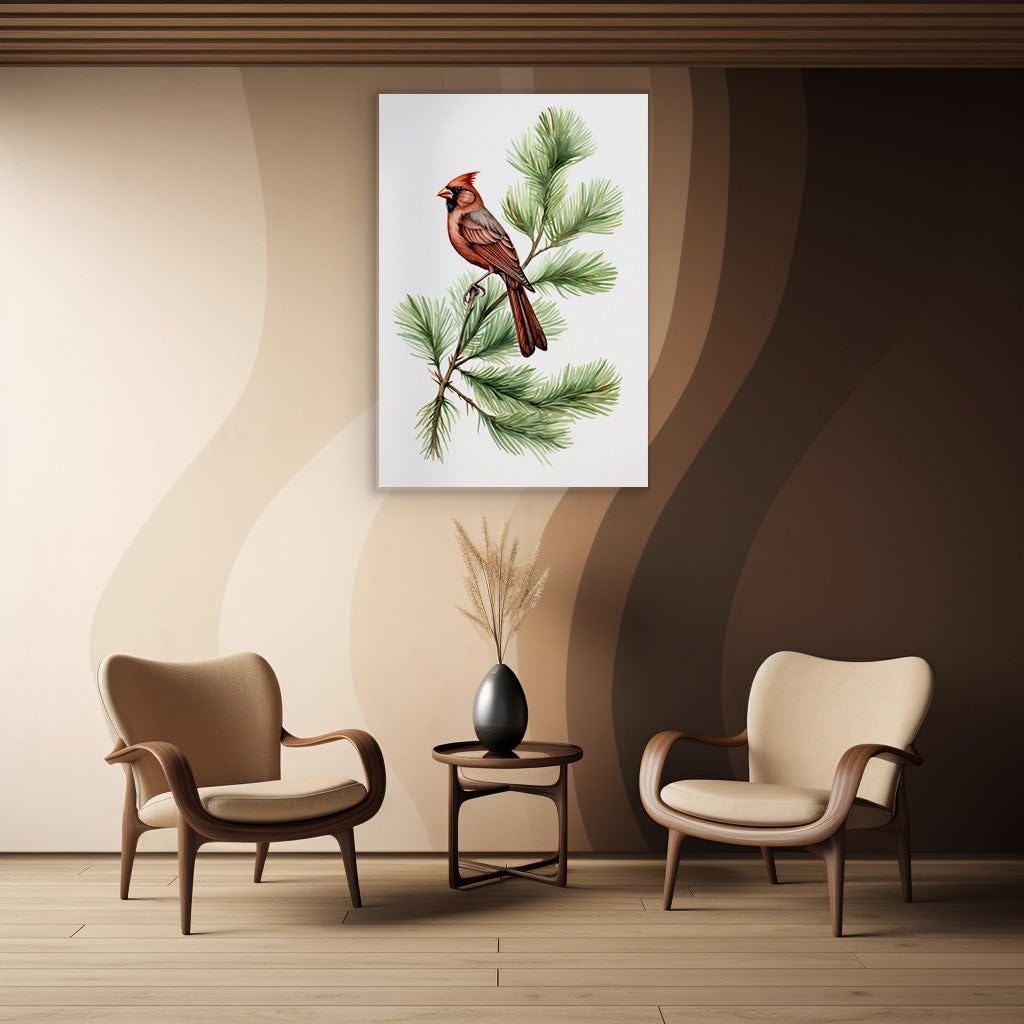 Canvas for Living room. Vivid Splendor: A Red Bird Amidst the Serene Pine, 27 x 18 inch Canvas Wall Art - Contemporary Masterpieces - Nature Home Decor - 69x46 cm (27x18 inch)