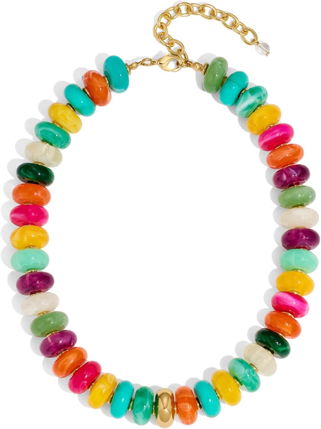 Chunky Colorful Beaded Choker Necklace for Women - Summer Beach Round Resin Beads Necklace, Trendy Statement Summer Beach Jewelry Birthday Gifts for Vacation Holiday