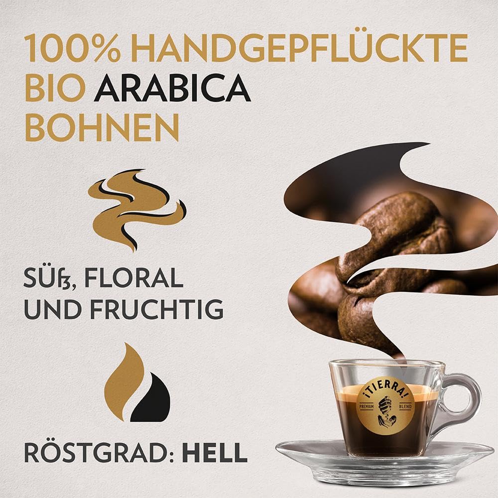 Lavazza, Tierra For Planet, 100 % Bio-Arabica Kaffeebohnen, Ideal für Espressomaschinen, Milder Geschmack, Intensität 6/10, Fruchtige & Blumige Aromen, Leichte Röstung, 1 kg Packung