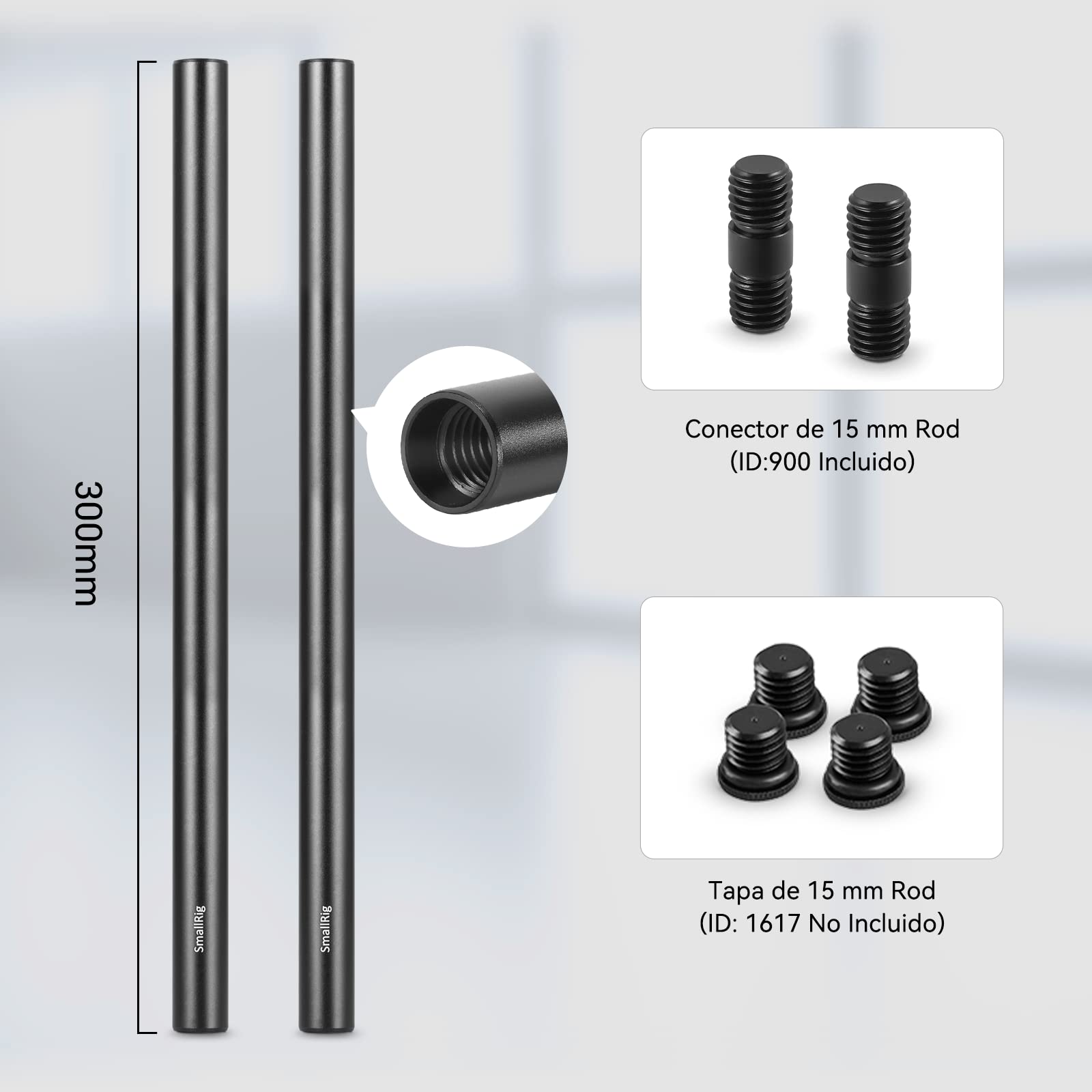 SMALLRIG Paquete de 15mm Rods, Barras de Aluminio(8 Pulgada y 12 Pulgada) y Rod Conectores -1659