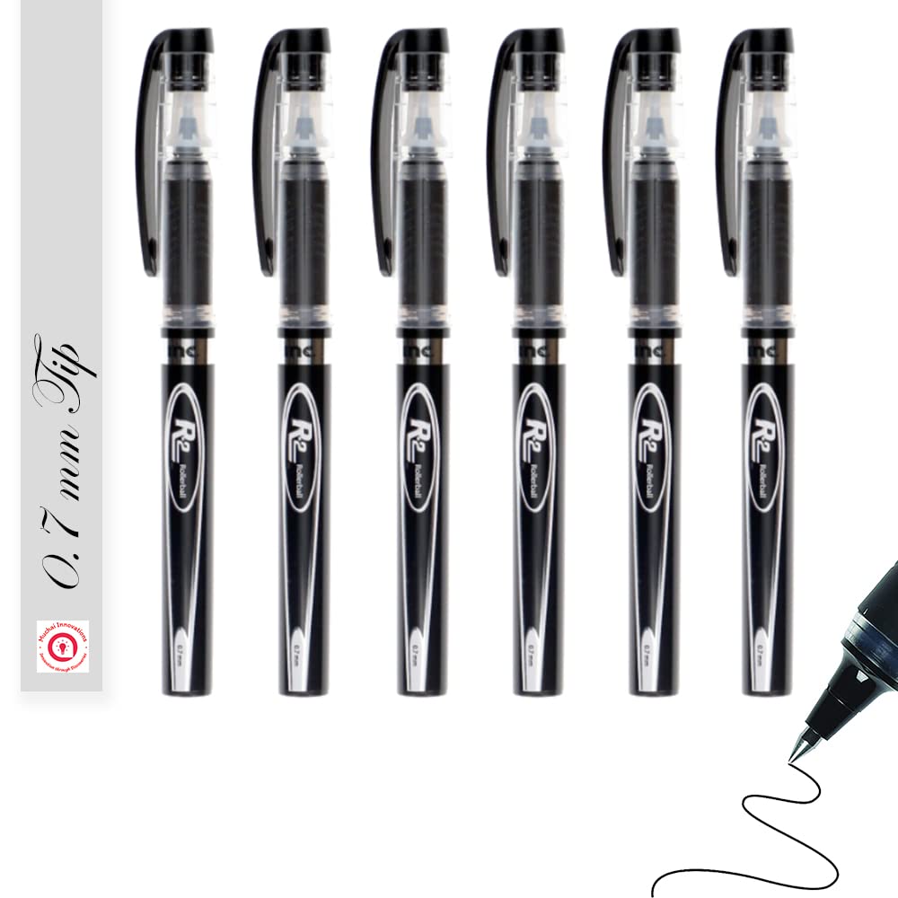 Precision Roller Ball Pen | Fine Point Liquid Ink Comfortable Grip - Journaling Writing Professional Notetaking Sketching Executive Office School Supply (Black Ink 0.7 mm Tip - 6 Pens)