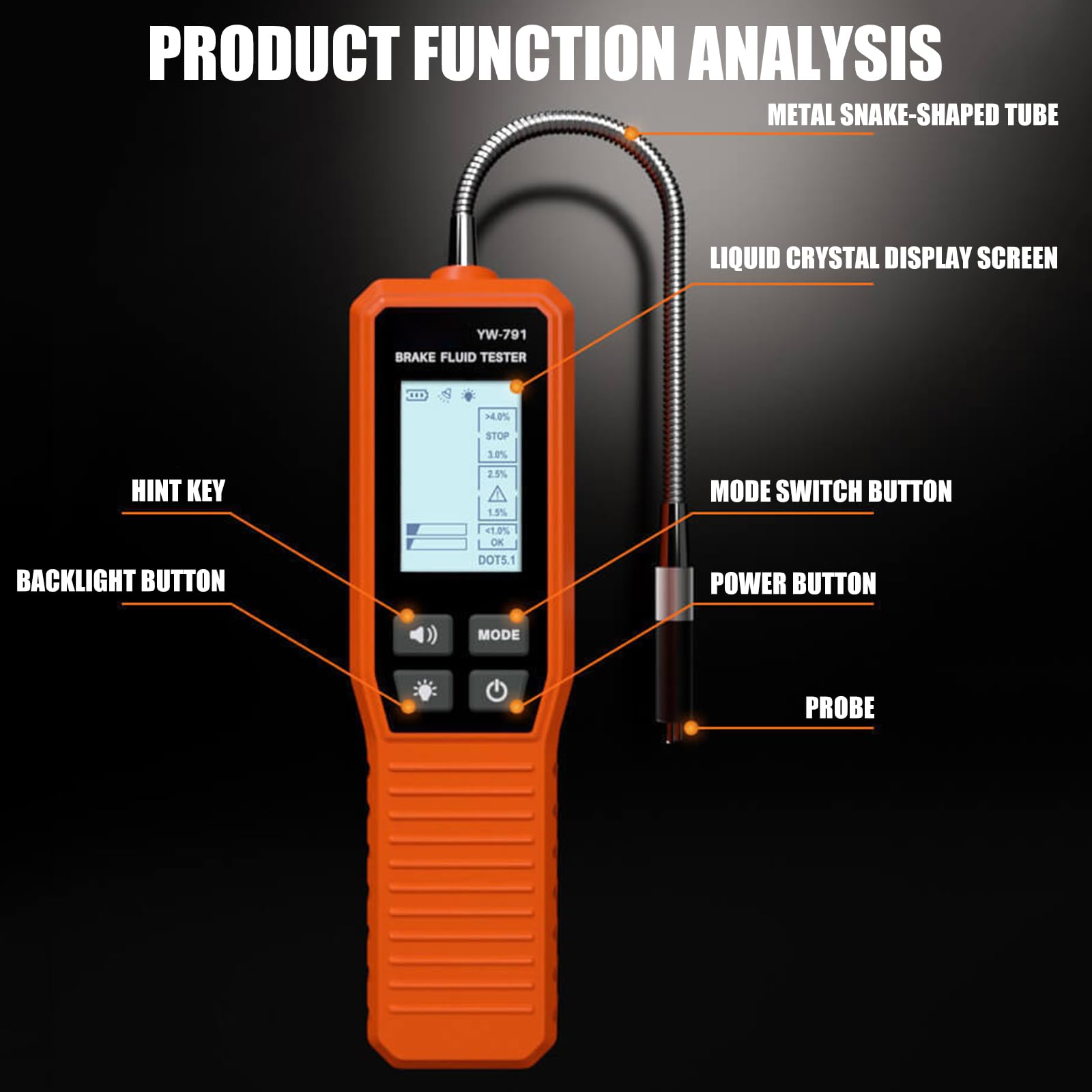 Strumento diagnostico automobilistico professionale Tester liquido freni con sonda a collo d'oca Design ergonomico Grip Tester fluido freni digitale