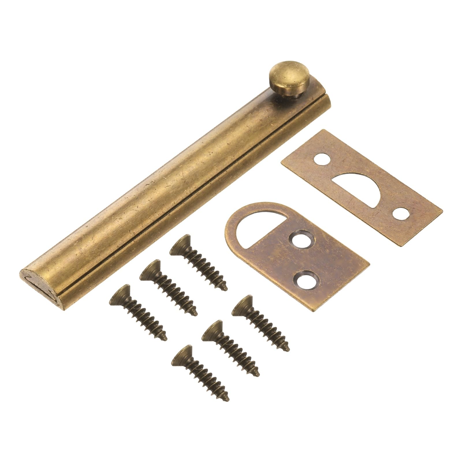 sourcing map 4" Solid Brass Surface Bolt, Concealed Security Slide Latch Door Lock with Screws, Polished French Door Lock for Closet Cabinet Recessed Doors, Bronze