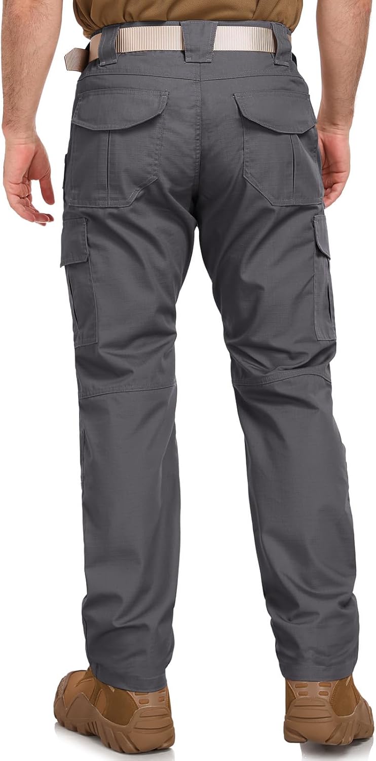 Mens Work Pants Water Resistant Elastic Waist Outdoor Breathable Cargo Tactical Pants with 8 Pockets - Image 2