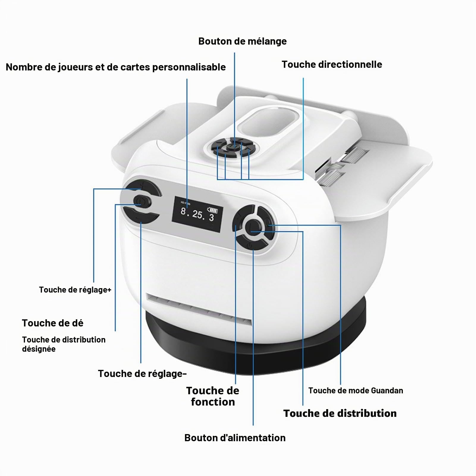 Denash Automatique Mélangeurs de Cartes et Distributeur,2 en 1 Smart Wireless Player Playing Carte Shuffler Machine,Revendeur de Cartes Rotatives à 360 ° pour Divers Jeux de Poker