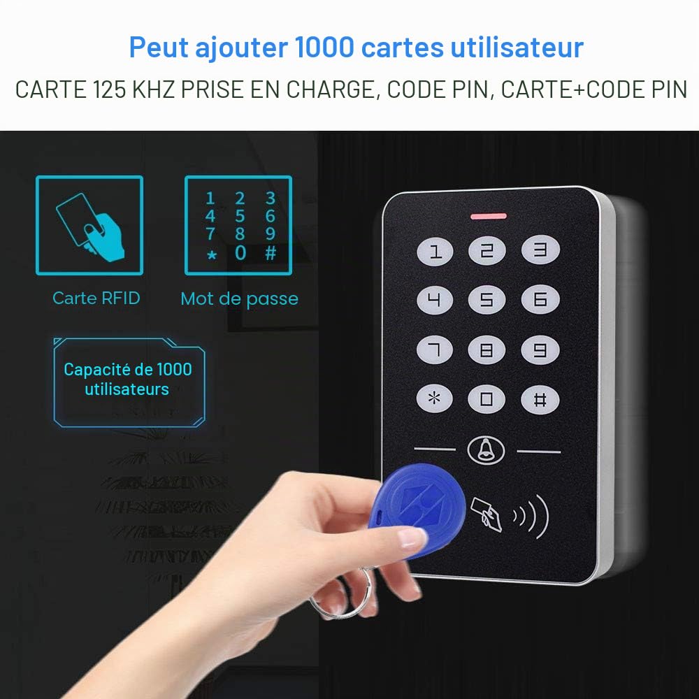 Carte EM-ID Étanche 125KHz Système d'Entrée de Contrôle d'Accès de Sécurité à 1 Porte Kit Complet Complet avec Serrure Magnétique Électrique de 60 kg (A1 Keypad)