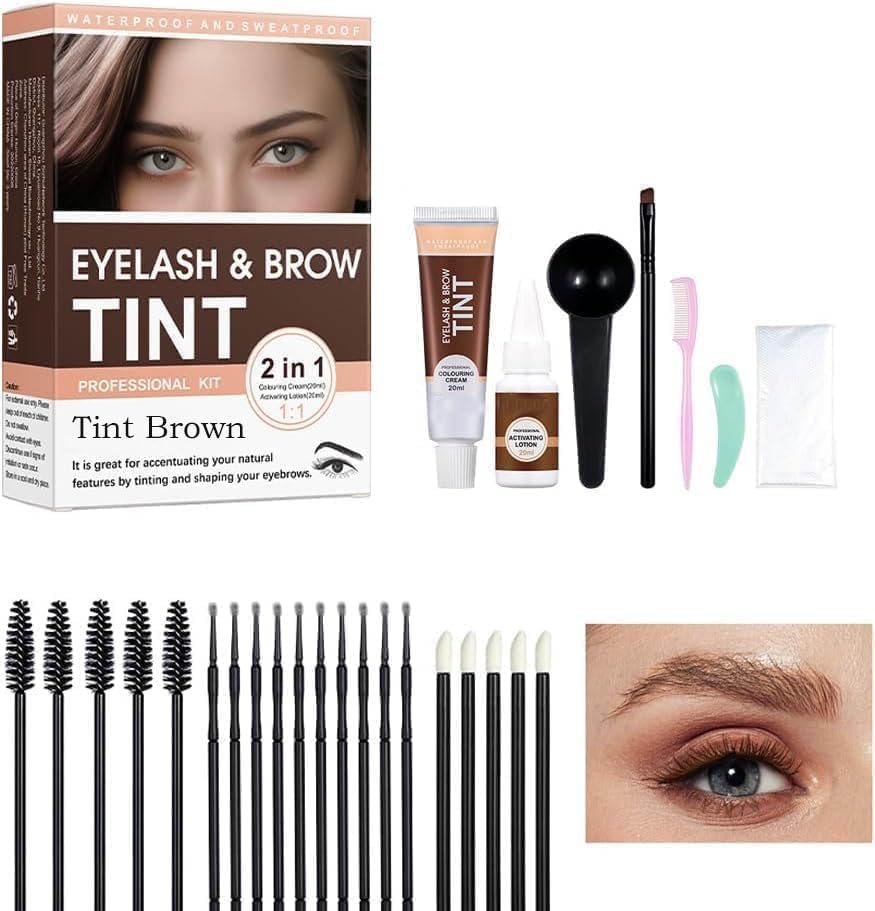 Eyelash and Brow Tint Kit Natural Volumizing Eyebrow Color Kit Long-lasting for 4-8 Weeks Waterproof and Non-fading DIY Use At Salon Or Home Professional Treatment (brown)