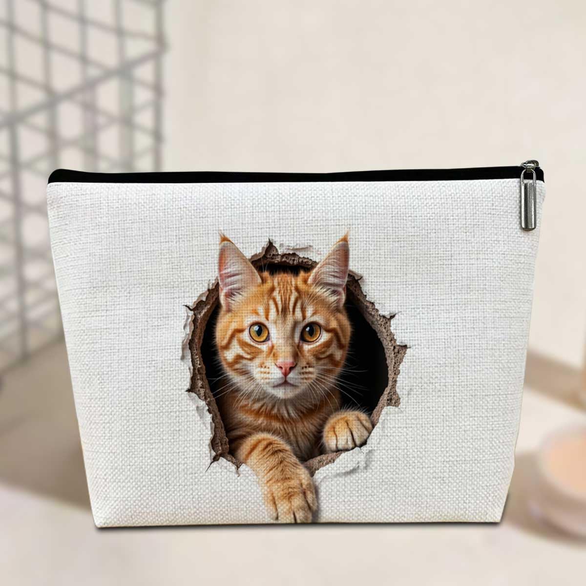 Cartoon Cat Small Makeup Bag, Animal Travel Cosmetic Bags, Portable Toiletry Bags, Large Capacity Makeup Bag for Women, Cat Lover Gifts for Women