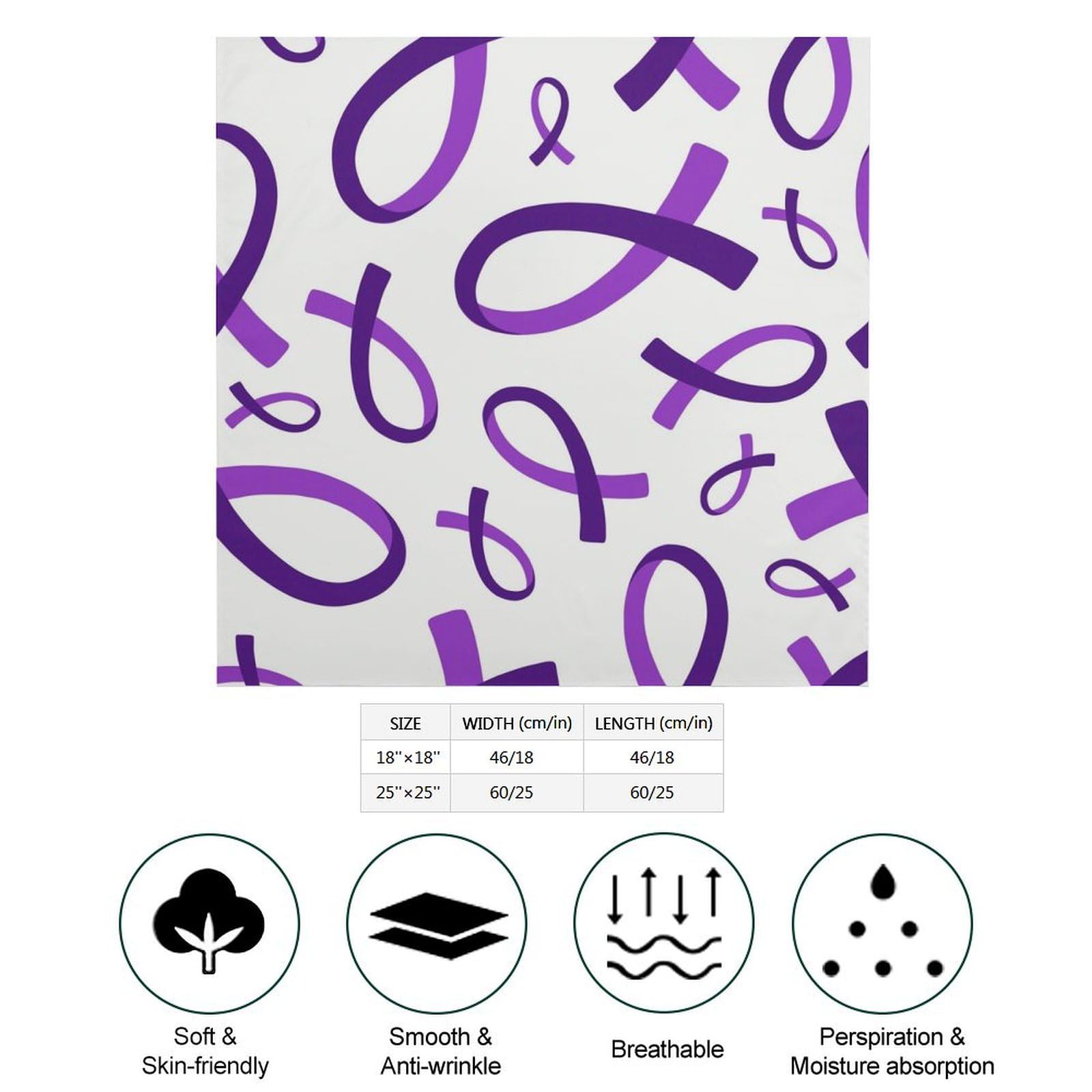 Csemeie Epilepsy Awareness Month Purple Ribbon Bandana Hair Scarf Headband Adjustable Neckerchief for Men Women Decor