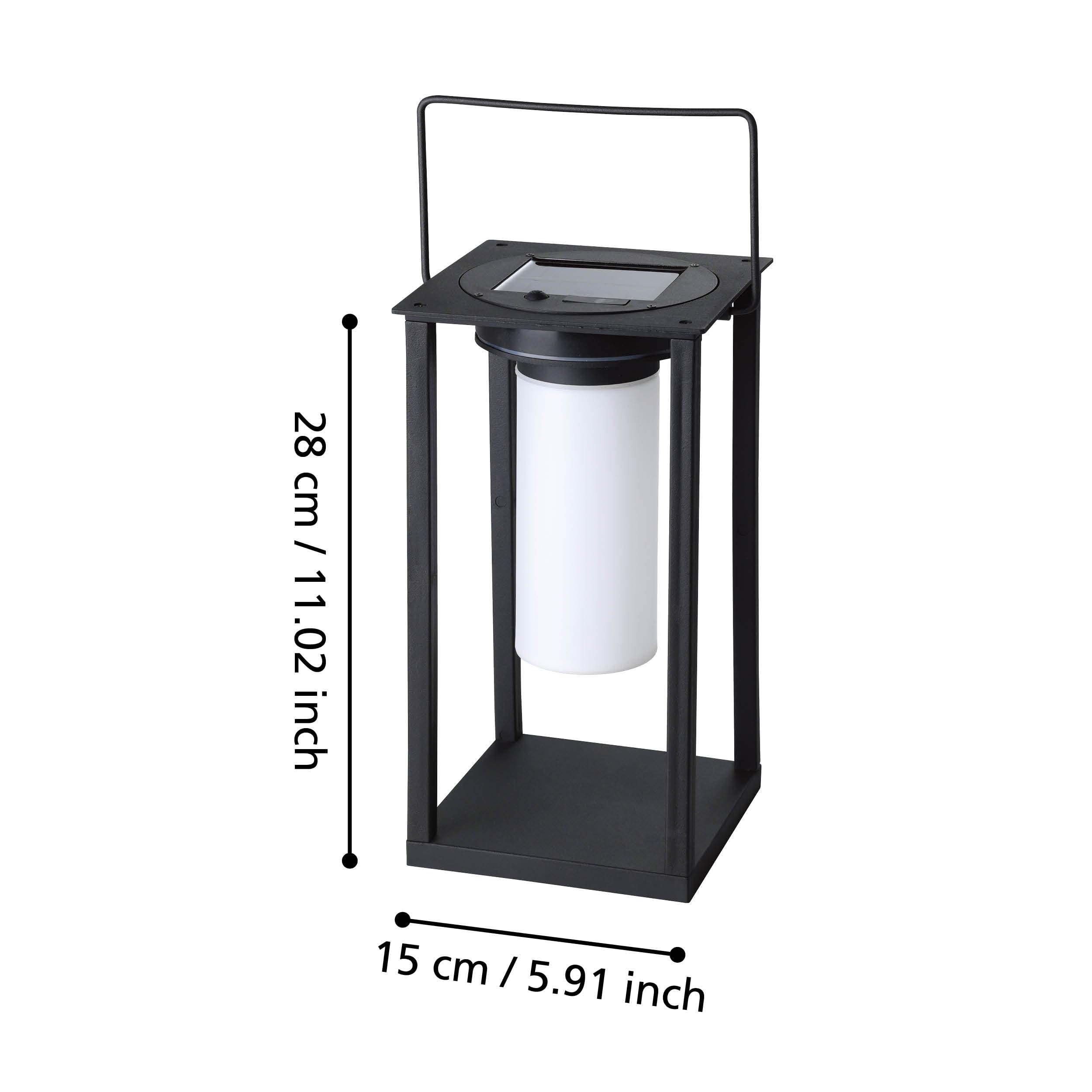 Eglo Lampada a LED da tavolo Usigni, lampada a energia solare per esterni, decorazione per balcone e patio, luce per giardino, lanterna a energia solare in plastica nera, IP44